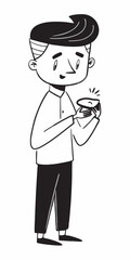 illustration of a man holding and eating a delicious meal food