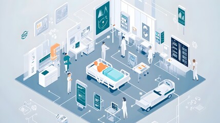 Obraz premium of an IoT powered patient monitoring system in a hospital setting showcasing digital technology data analytics and smart automation for efficient healthcare services