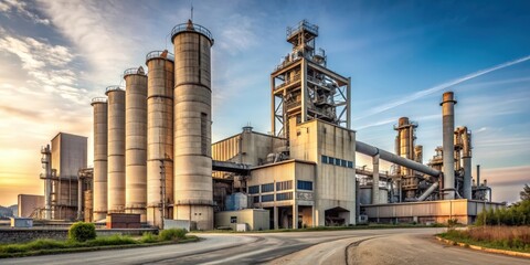 Fototapeta premium Desolate cement factory with no activity during industrial crisis, abandoned, empty, shut down, lockdown, quarantine