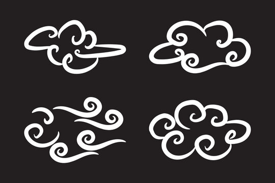Akatsuki cloud doodles, Complete icon of beautiful hand-drawn cartoon style clouds