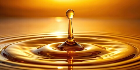 Macro shot of oil or honey drop being poured on a golden background, liquid, pouring, oil, honey, drop, golden, background