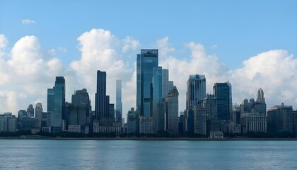 Fototapeta premium Modern City Skyline With a Waterfront View On a Sunny Day