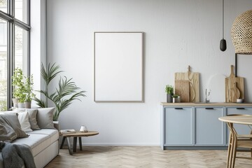 Poster Mockup in Kitchen Interior with White Wall created with Generative AI
