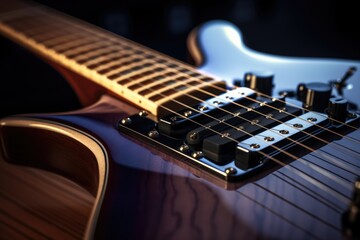 Fototapeta premium Close-up of a Black Electric Guitar with a Wooden Body