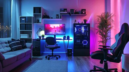 A dedicated gaming desk serves as the centerpiece of the room, providing ample space for the gamer to spread out his equipment and peripherals as he dives into his favorite games