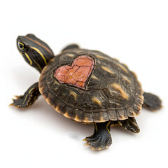 Obraz premium A small turtle with a pink heart on its shell, a symbol of love and compassion. This adorable creature is a reminder to cherish the little things in life.
