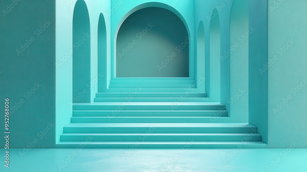Poster abstract mint green 3d render geometric background modern minimal isometric frame with empty shelves