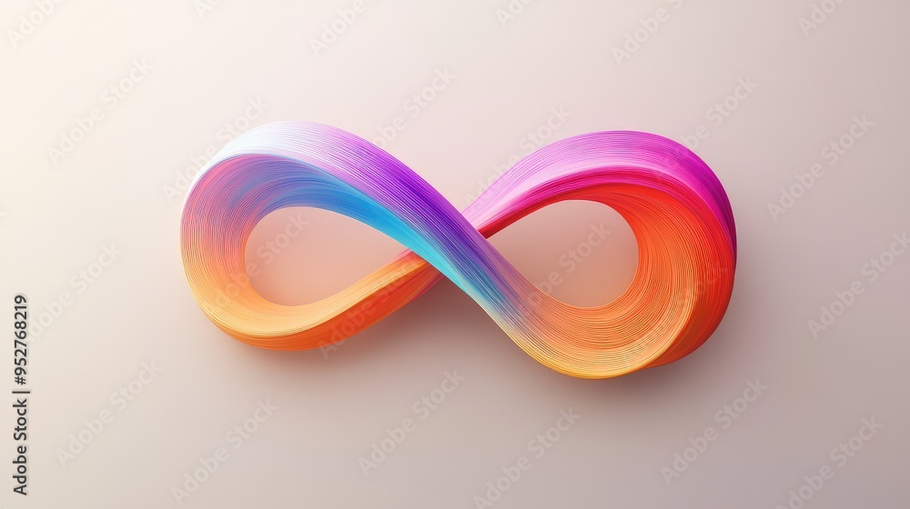 Poster an infinity sign with multiple colors flowing seamlessly, creating a dynamic, energetic look on a ne