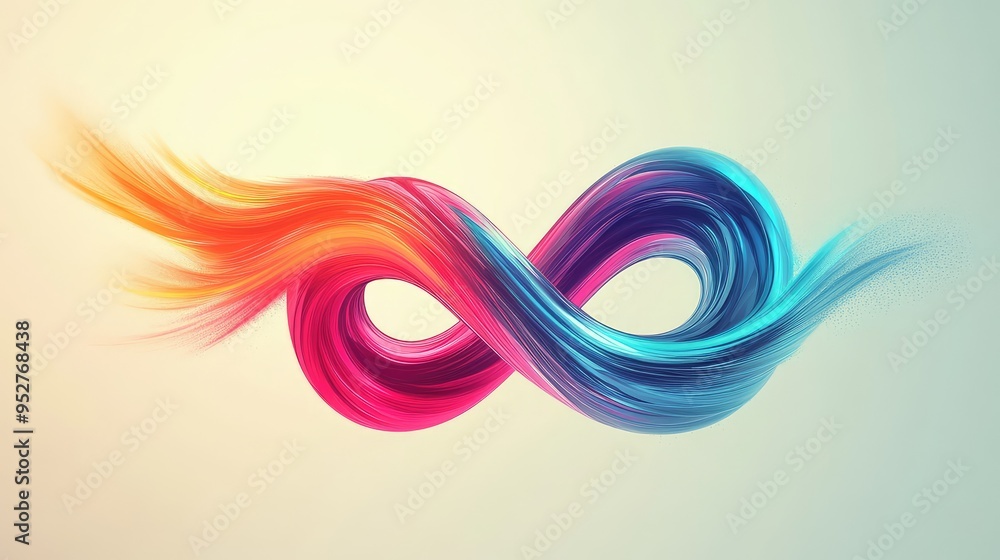 Aufkleber an infinity sign with multiple colors flowing seamlessly, creating a dynamic, energetic look on a ne