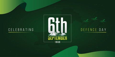 6th September Defence Day of Pakistan. Celebration Banner Concept Green Background. Vector Illustration.