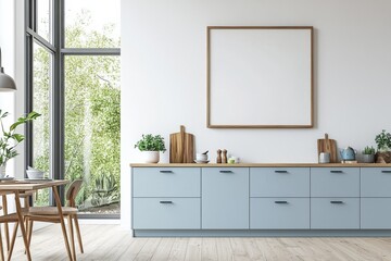 Poster Mockup in Kitchen Interior with White Wall created with Generative AI