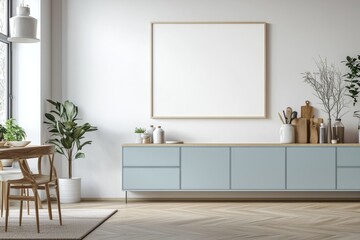 Poster Mockup in Kitchen Interior with White Wall created with Generative AI