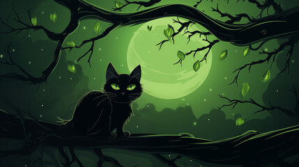 Mystical Black Cat Under the Moon