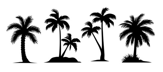 Obraz premium palm, coconut or date trees vector set in eps form. can be used for mockup, holiday, advertisement, promotion, web, app, ui etc. vector design element