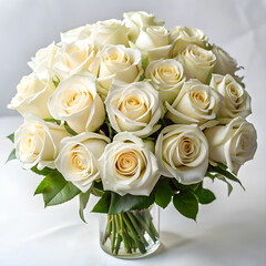 Obraz premium a bouquet of white roses with white background