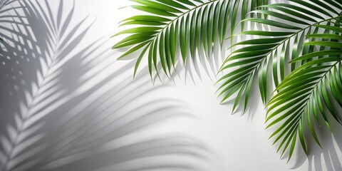 Obraz premium shadow effect of palm leaves on a white surface, transparency, shadow, effect, palm leaves, white background, nature