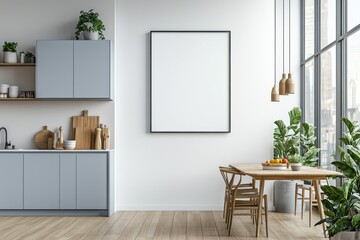 Poster Mockup in Kitchen Interior with White Wall created with Generative AI