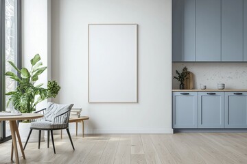 Poster Mockup in Kitchen Interior with White Wall created with Generative AI