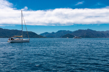 Aegean Sea Bay. Boats in the sea. Marmaris coast in Turkey