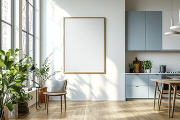 Poster Mockup in Kitchen Interior with White Wall created with Generative AI