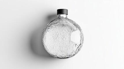 A clear, textured round bottle with a black cap, designed for beverage storage.