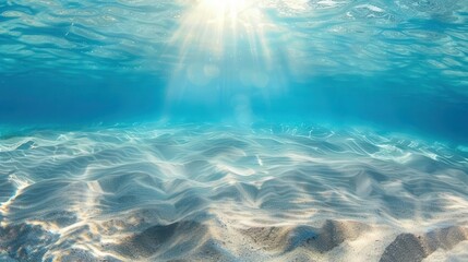 serene underwater scene with sunlight filtering through blue ocean water nature background