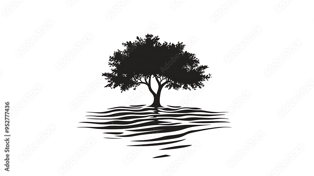 Poster minimalistic flooded tree icon in bold flat design style on white background