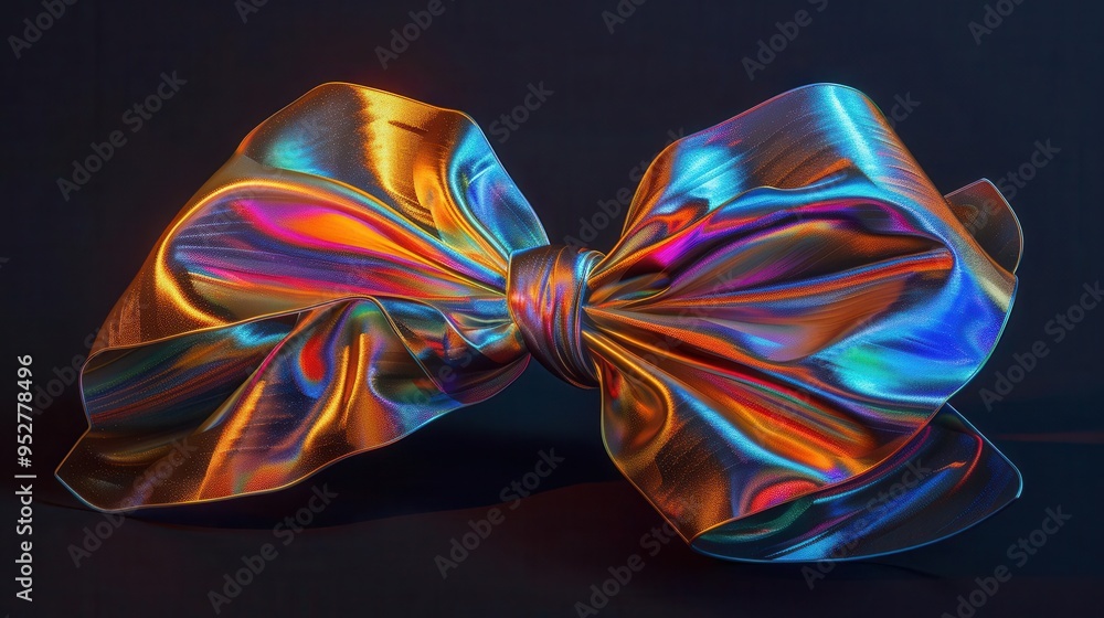 Aufkleber shimmering holographic ribbon forming an elegant bow casting prismatic reflections the bow appears t