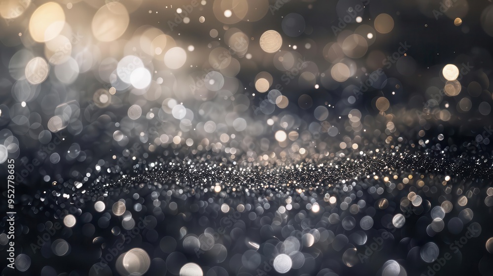 Poster shimmering silver bokeh effect elegant abstract background floating metallic particles soft focus li