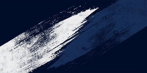 White brush strokes on a navy blue background illustration with a halftone effect Abstract grunge design element for a banner