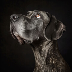 Great Dane dog portrait in studio on black background