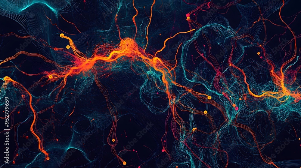 Poster abstract network of glowing lines and dots