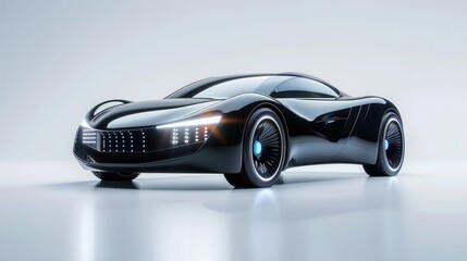sleek electric car with futuristic design elements glossy finish and illuminated ecofriendly features set against a clean white background highlighting its innovative form