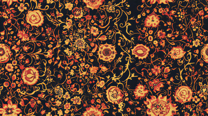 Cotton fabric Ornate floral and geometric seamless pattern with vibrant colors