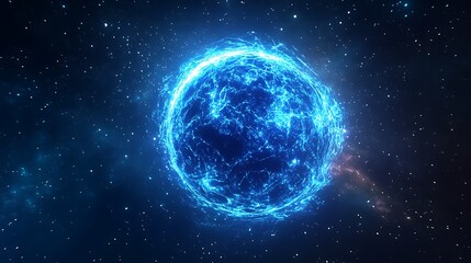 Fototapeta premium Glowing Blue Sphere in a Starry Night Sky