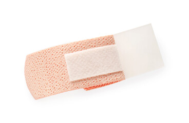 One medical adhesive bandage isolated on white, top view