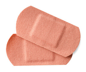 Medical adhesive bandages isolated on white, top view