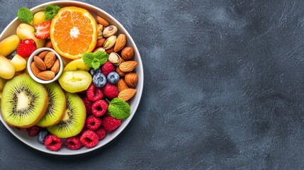 Vibrant Mixed Fruits and Nuts Plate, Health Booster Snacks