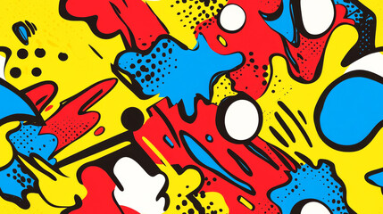 Seamless joyful comic book elements with bold lines and vibrant colors