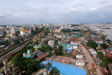 Fototapeta premium A beautiful sunny view of chittagong city. Top view of chittagong city,Bangladesh