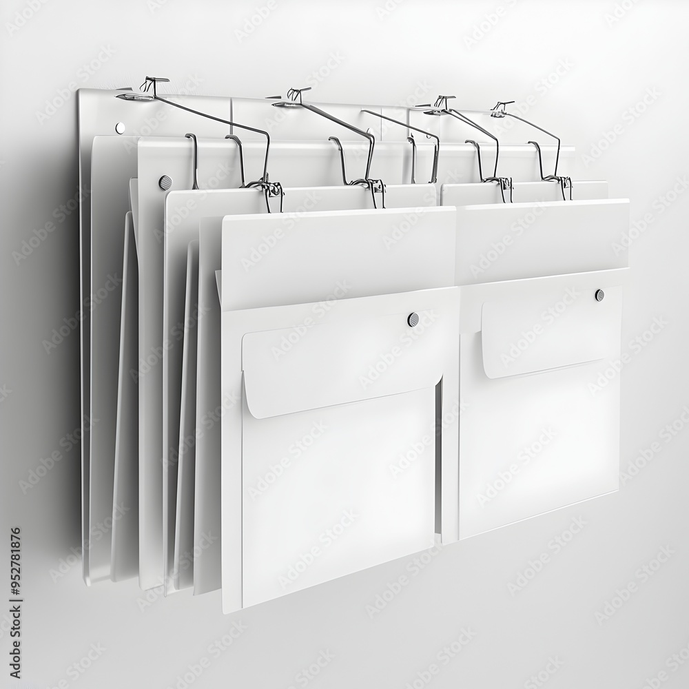 Poster hanging file folders arranged on a pristine white backdrop showcasing streamlined functionality and 