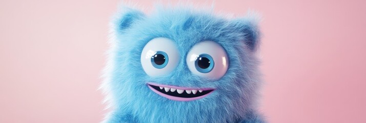 Fototapeta premium This artwork features a charming blue furry monster with large eyes and a big smile, exuding friendliness and warmth, captivating viewers with its playful appearance