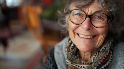 smiling senior woman with glasses portrait joyful elderly lady headshot