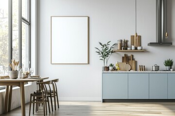 Poster Mockup in Kitchen Interior with White Wall created with Generative AI