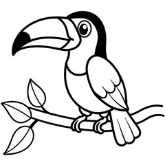 Obraz premium cartoon toucan bird on tree branch on white background