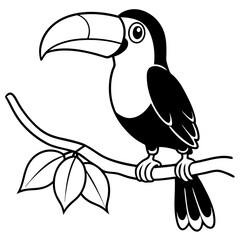 cartoon toucan bird on tree branch on white background