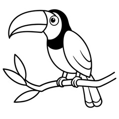 cartoon toucan bird on tree branch on white background