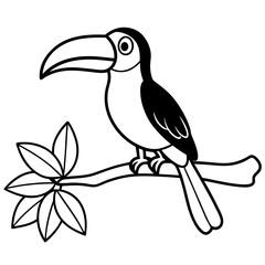 cartoon toucan bird on tree branch on white background