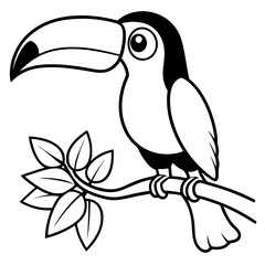 cartoon toucan bird on tree branch on white background