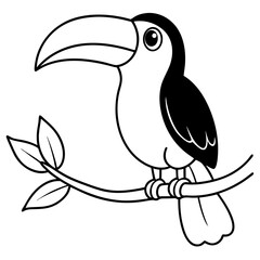 cartoon toucan bird on tree branch on white background